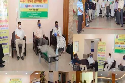 Staff seated at a Covid-19 awareness session at IOCL Barauni