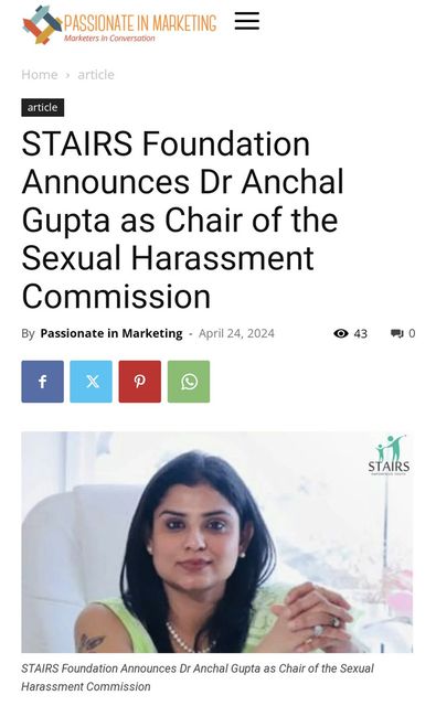 STAIRS Foundation announces Dr Anchal Gupta as Chair of the Sexual Harassment Commission